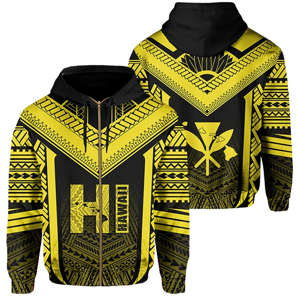 Hawaiian Kanaka Polynesian Zip up Hoodie Active Yellow Unisex Yellow - Polynesian Pride