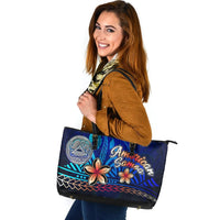 American Samoa Large Leather Tote Bag - Vintage Tribal Mountain - Polynesian Pride