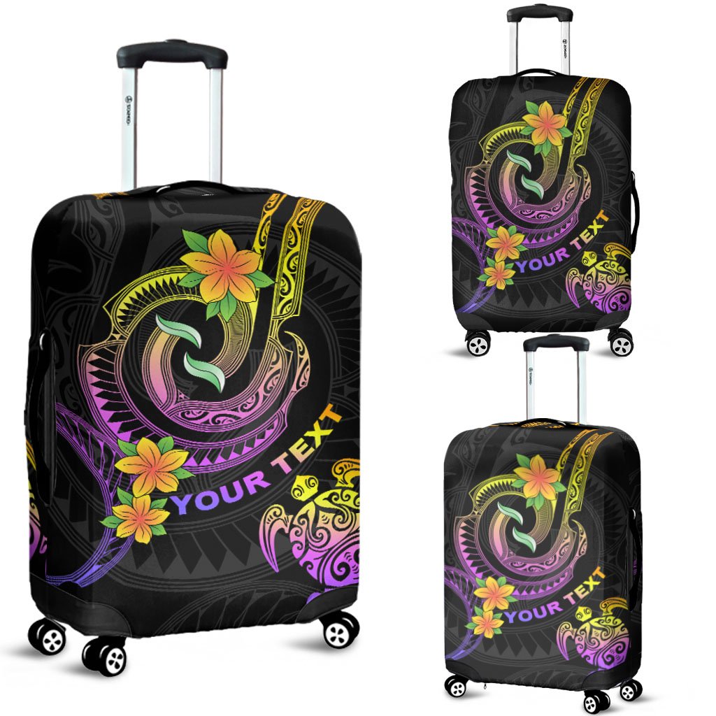 Polynesian Custom Personalised Luggage Covers - Plumeria Flowers with Spiral Patterns Black - Polynesian Pride