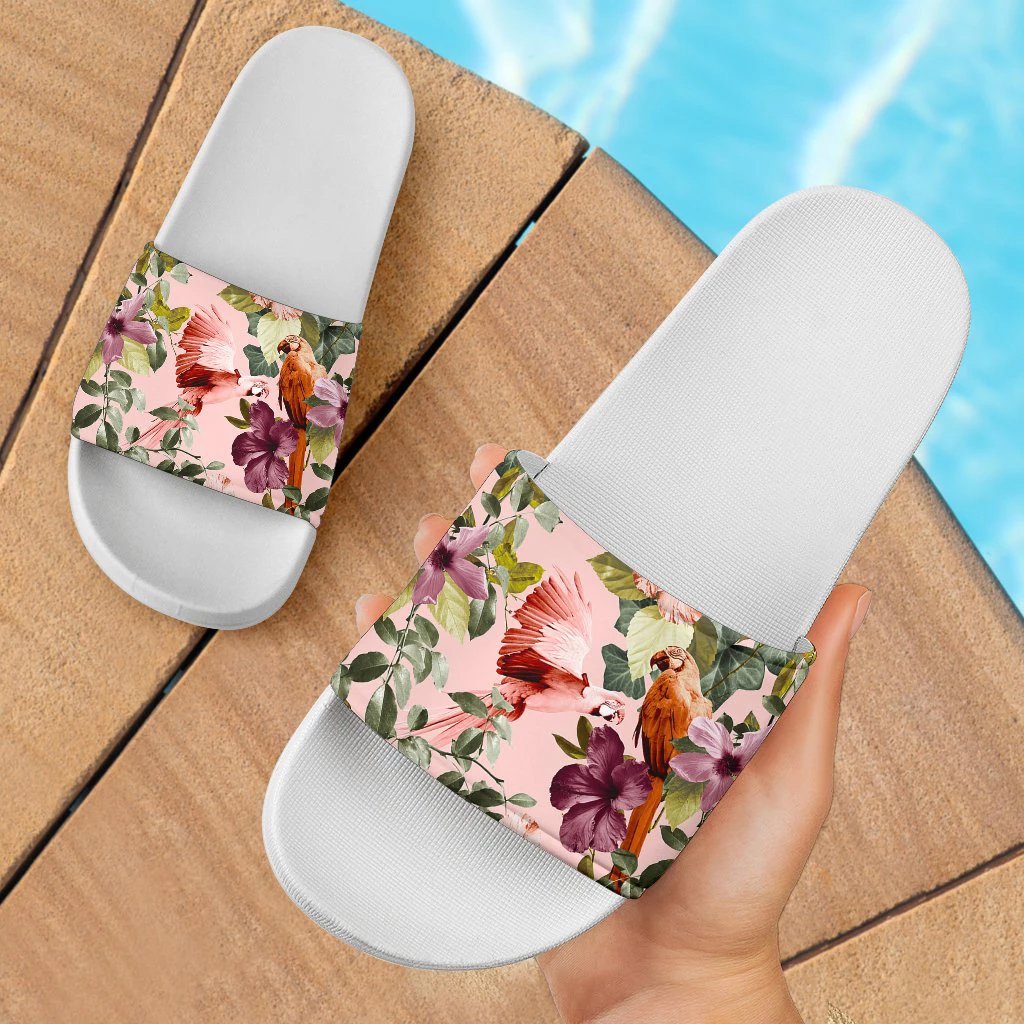 Hawaii Hibiscus Pattern Pink Slide Sandals White - Polynesian Pride