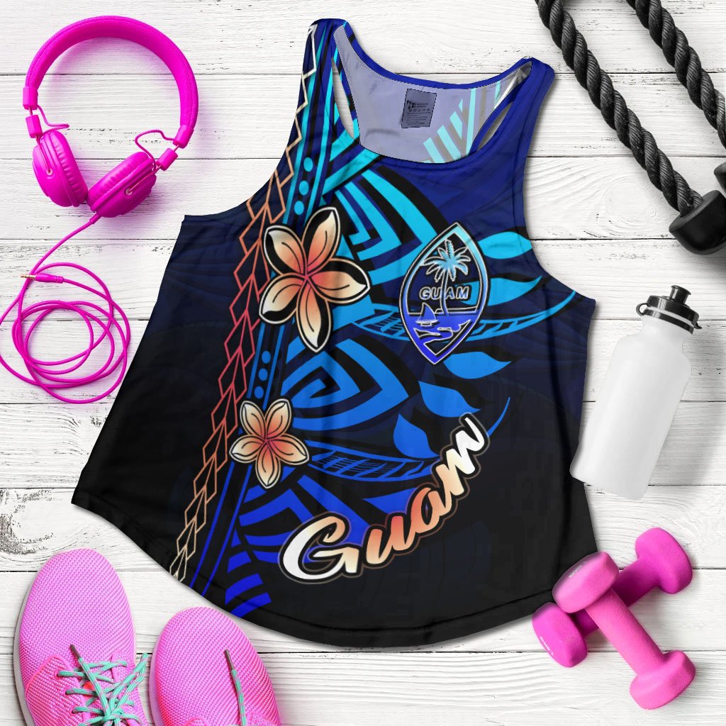 Guam Woman's Racerback Tank - Vintage Tribal Mountain Blue - Polynesian Pride