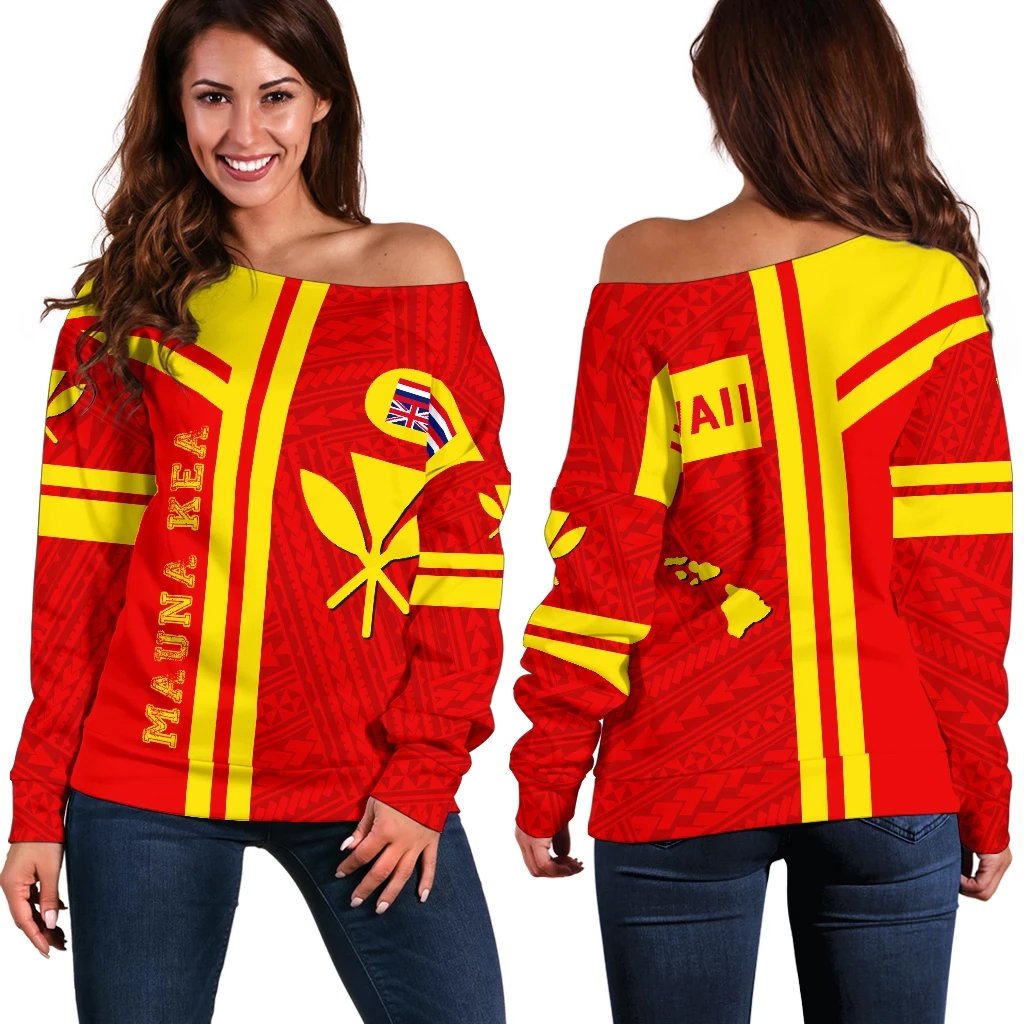 Kanaka Polynesian Mauna Kea Women's Off Shoulder Sweater - Morale Style Red - Polynesian Pride