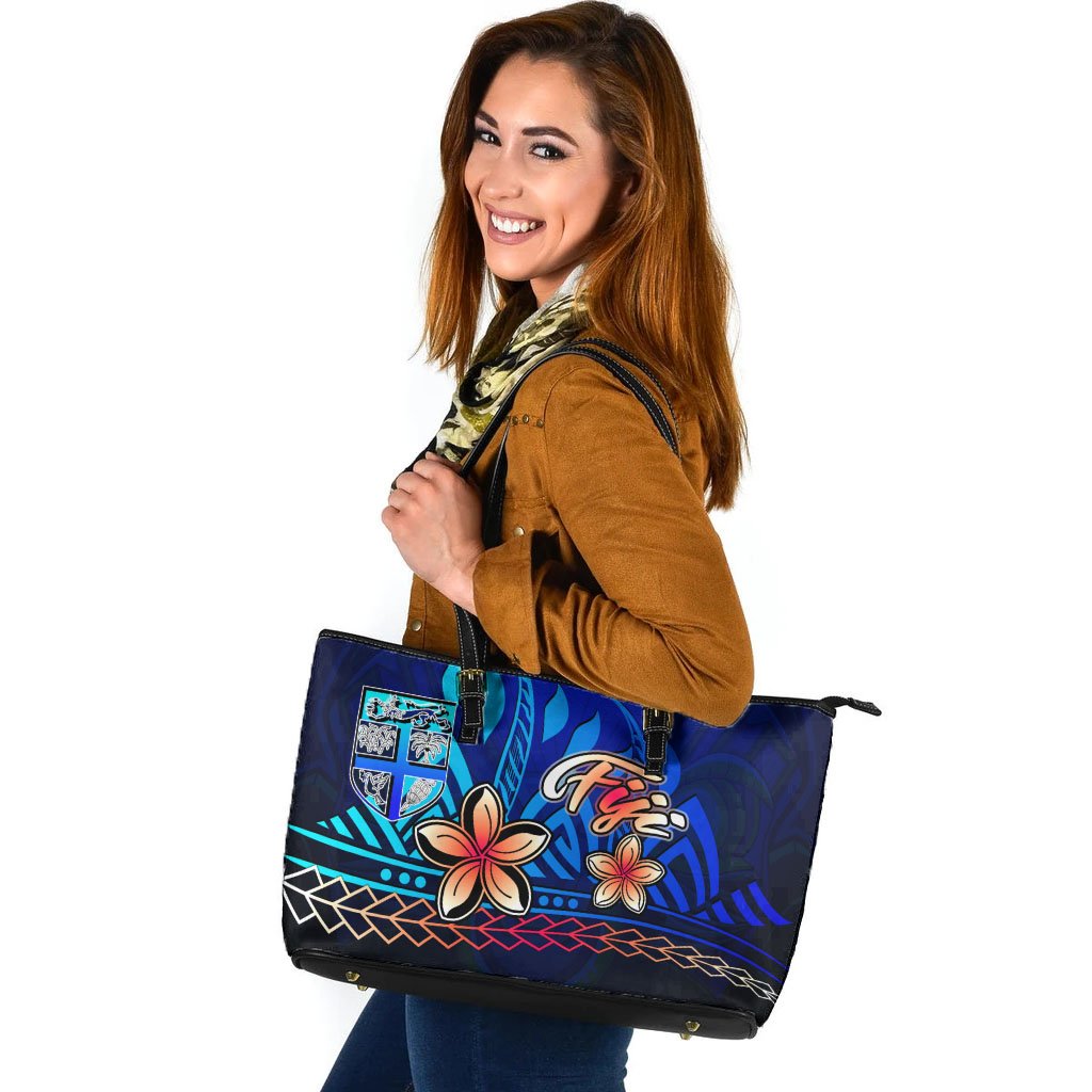 Fiji Large Leather Tote Bag - Vintage Tribal Mountain - Polynesian Pride