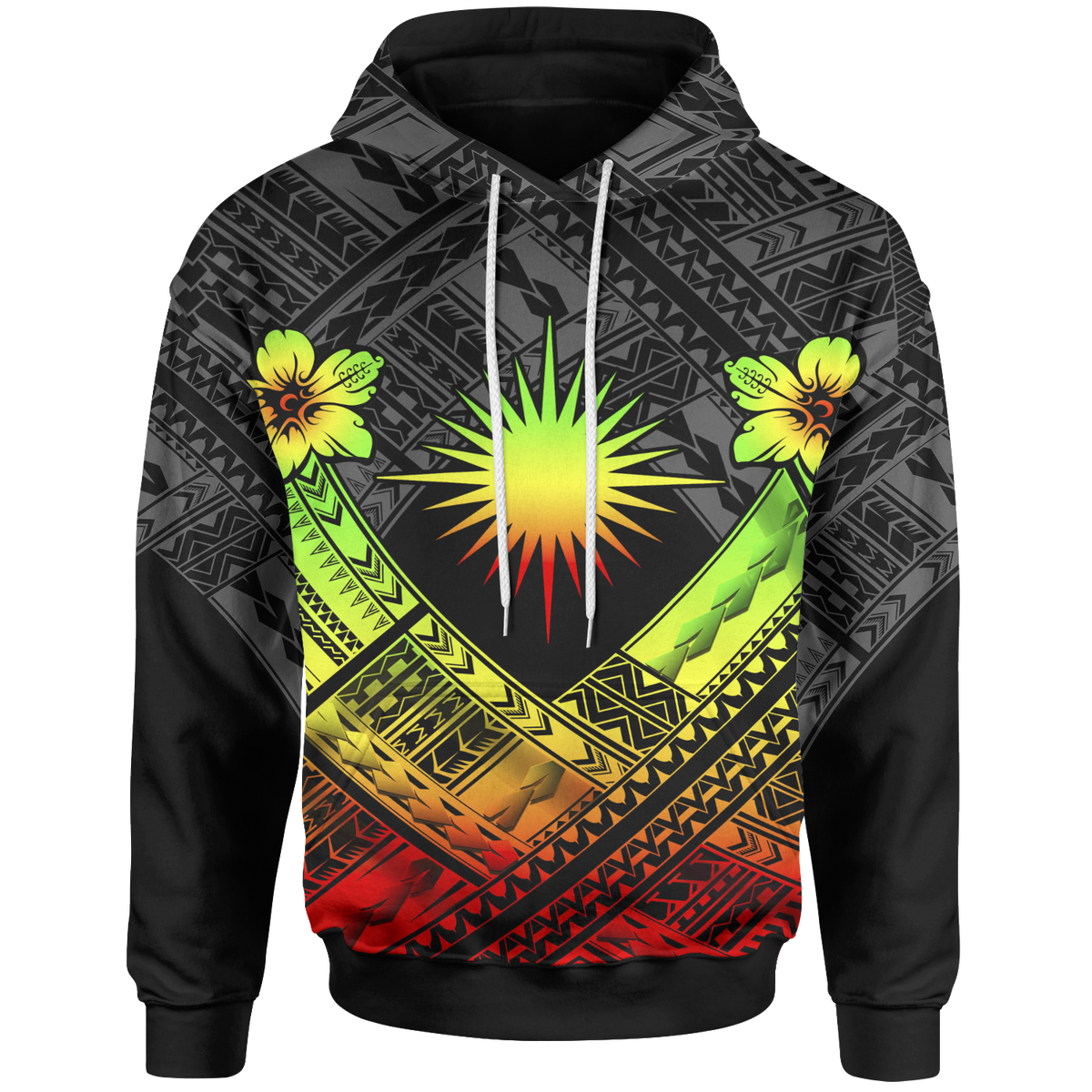 Marshall Islands Polynesian Hoodie Marshall Islands Reggae Flag Camisole Hibiscus Style Unisex Reggae - Polynesian Pride