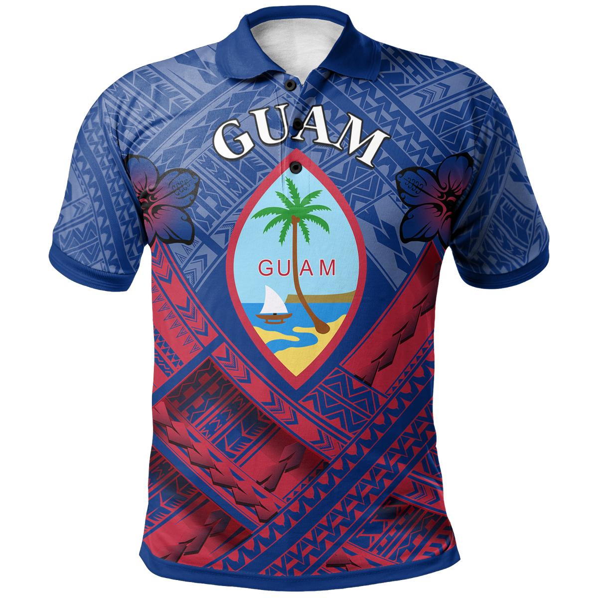 Guam Polynesian Polo Shirt Guam Flag Camisole Hibiscus Style Unisex White - Polynesian Pride