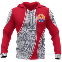 French Polynesia Hoodie Gash Style Unisex White & Red - Polynesian Pride