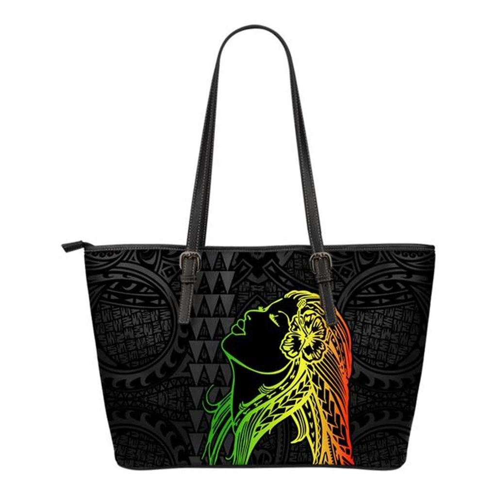 Hula Girl Small Leather Tote Black - Polynesian Pride
