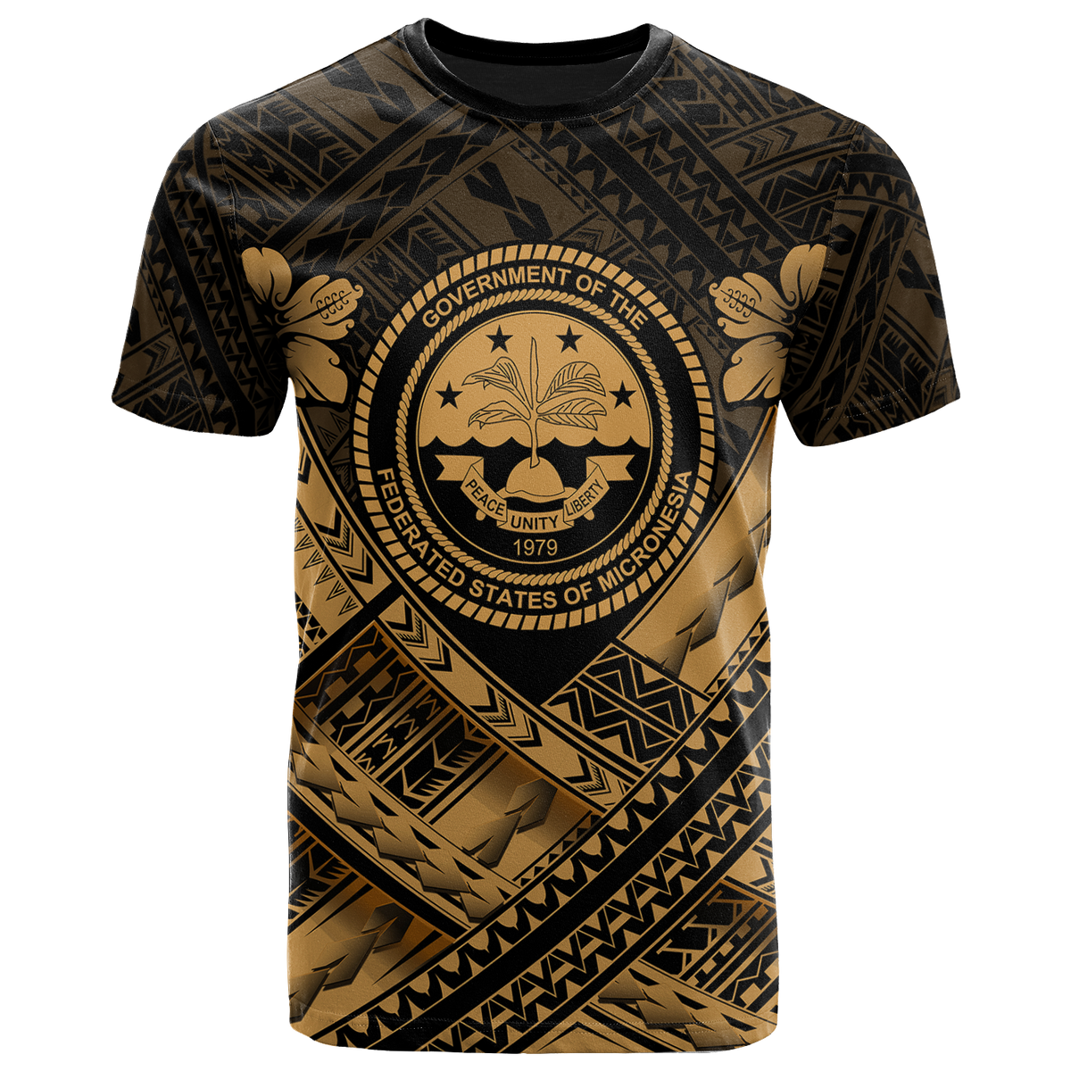 Federated States of Micronesia Polynesian T Shirt Federated States of Micronesia Gold Seal Camisole Hibiscus Style Unisex Black - Polynesian Pride