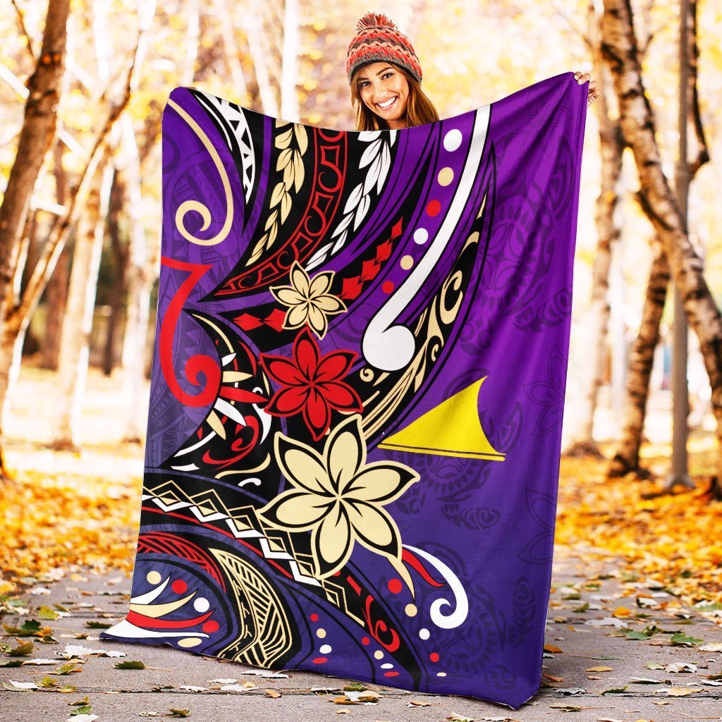 Tokelau Premium Blanket - Tribal Flower With Special Turtles Purple Color - Polynesian Pride