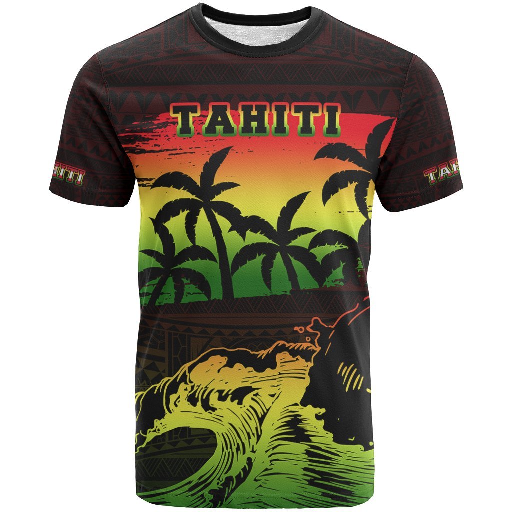 Tahiti T Shirt Tahiti Islands Coat of Arms Sunset Reggae T Shirt A0 Unisex Black - Polynesian Pride