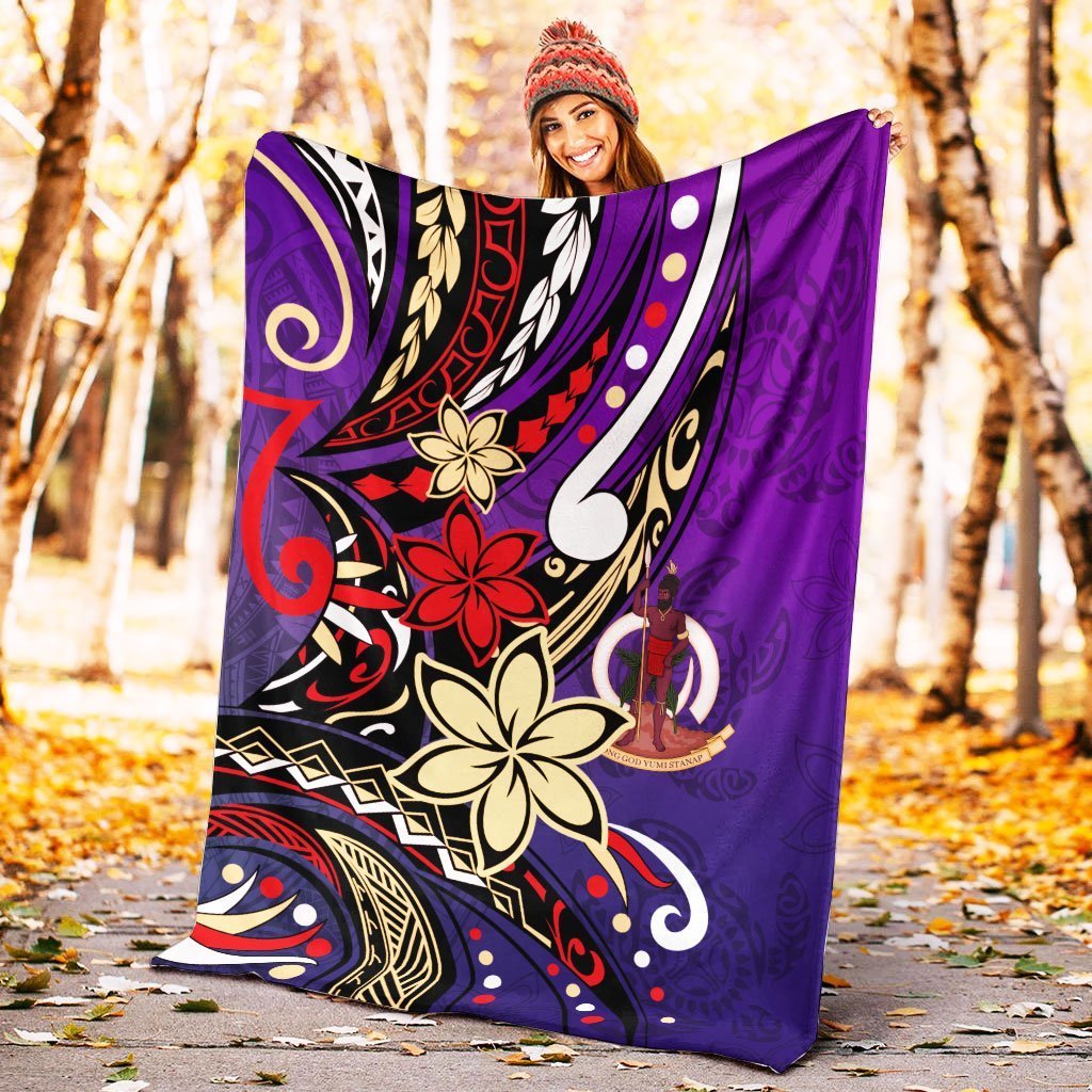 Vanuatu Premium Blanket - Tribal Flower With Special Turtles Purple Color - Polynesian Pride