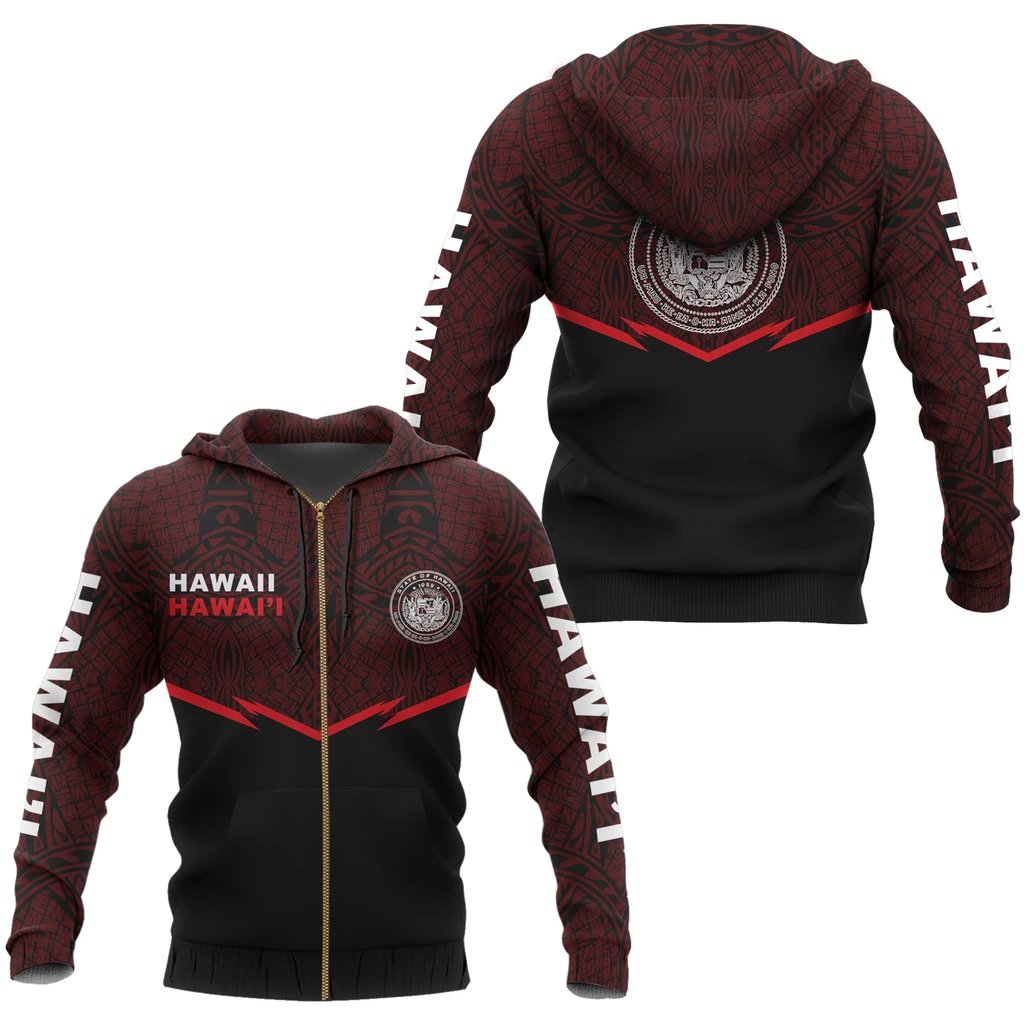 Hawaii Polynesian Zipper Hoodie Red Energy Style Unisex Red - Polynesian Pride