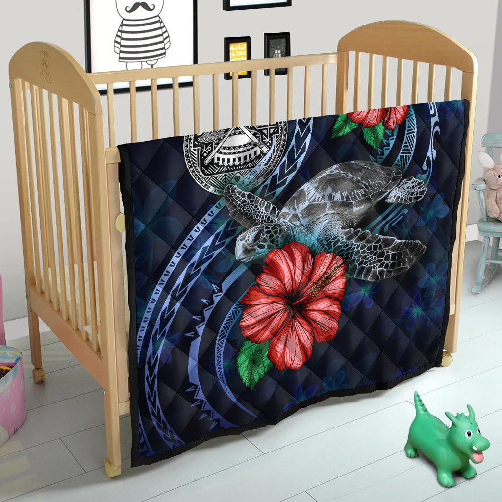 American Samoa Polynesian Premium Quilt - Blue Turtle Hibiscus - Polynesian Pride