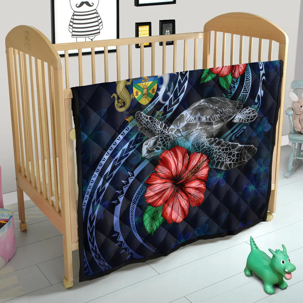 Solomon Islands Polynesian Premium Quilt - Blue Turtle Hibiscus - Polynesian Pride