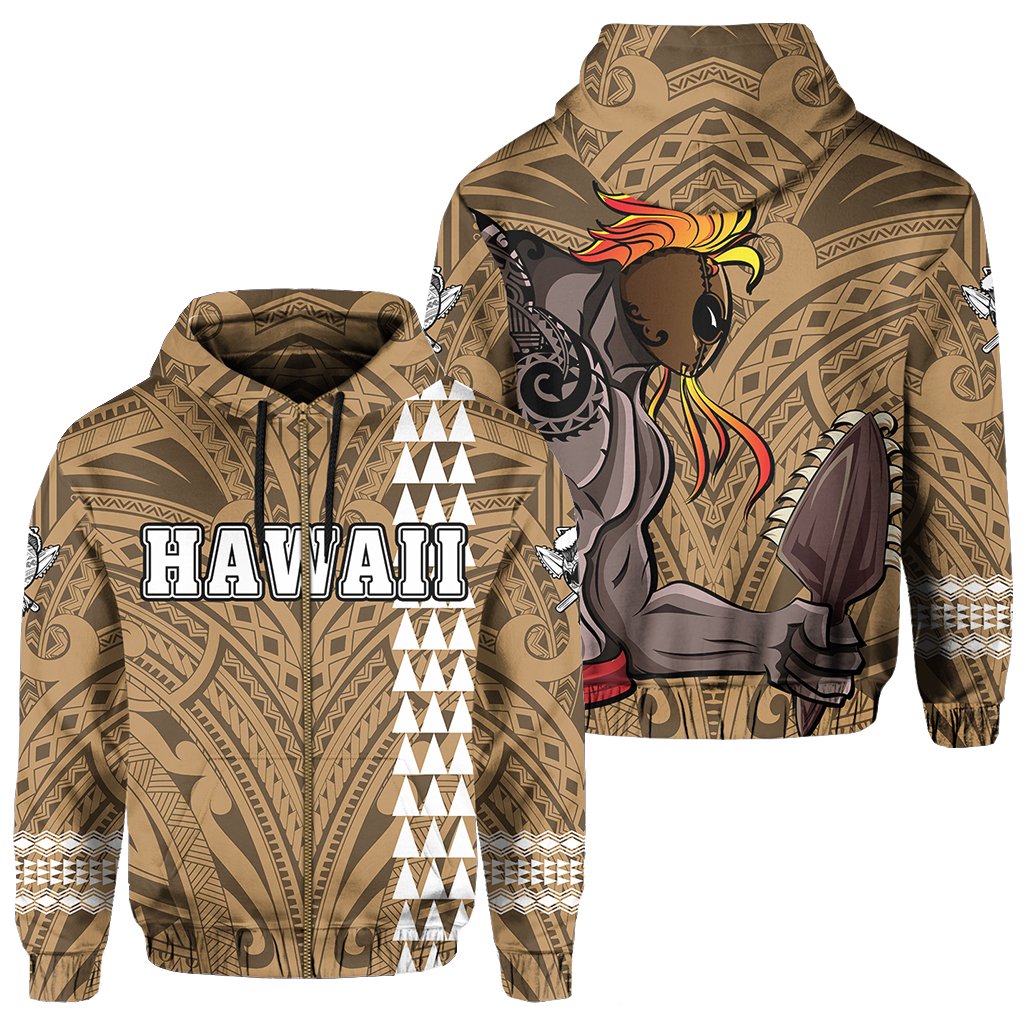 Polynesian Islands Warrior Kakau Hawaii Zip Hoodie Gold Unisex Gold - Polynesian Pride