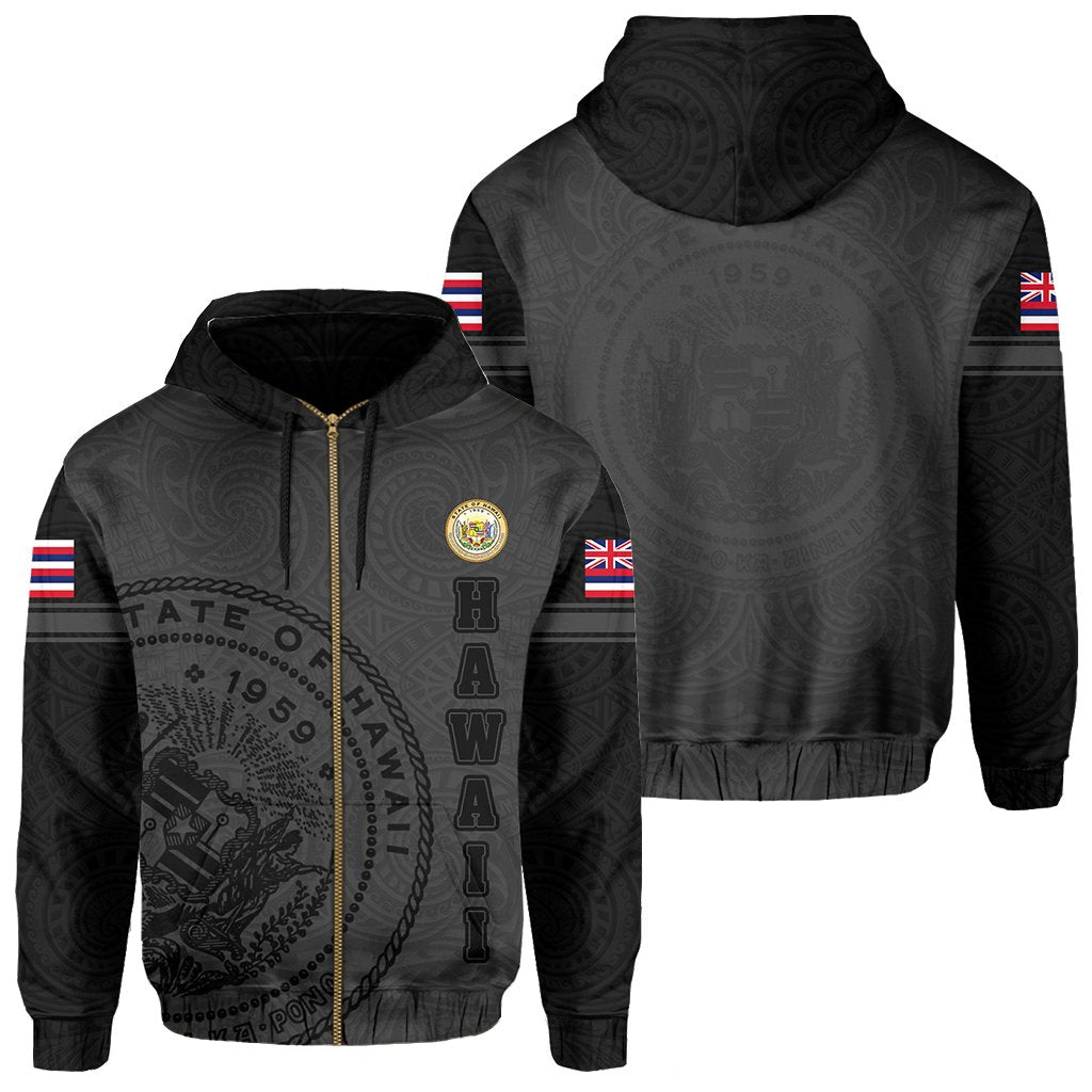 Polynesian Flag Seal of Hawaii Zip Hoodie Gray Unisex Gray - Polynesian Pride