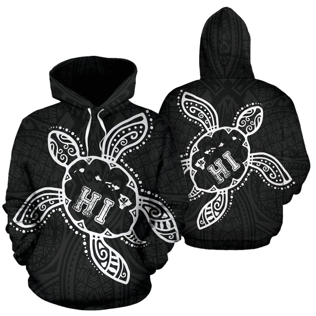 Hawaii Turtle Kanaka Map Polynesian Hoodie Unisex Black - Polynesian Pride