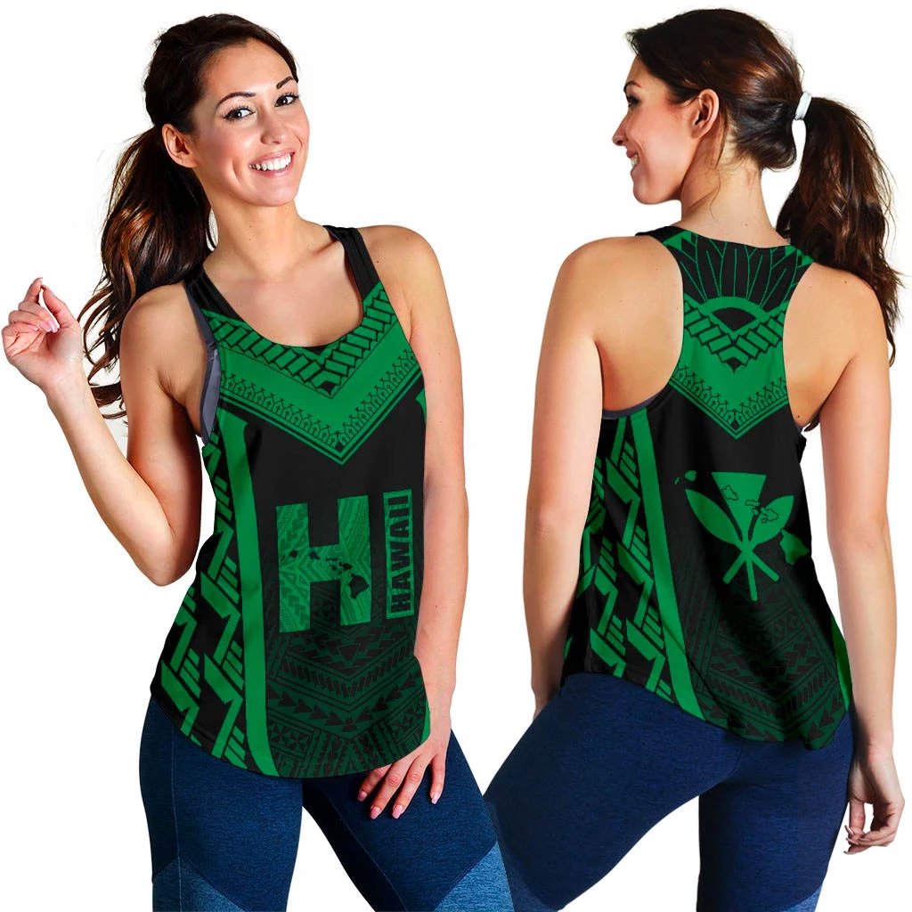 Hawaiian Kanaka Polynesian Women's Racerback Tank Active Green Green - Polynesian Pride