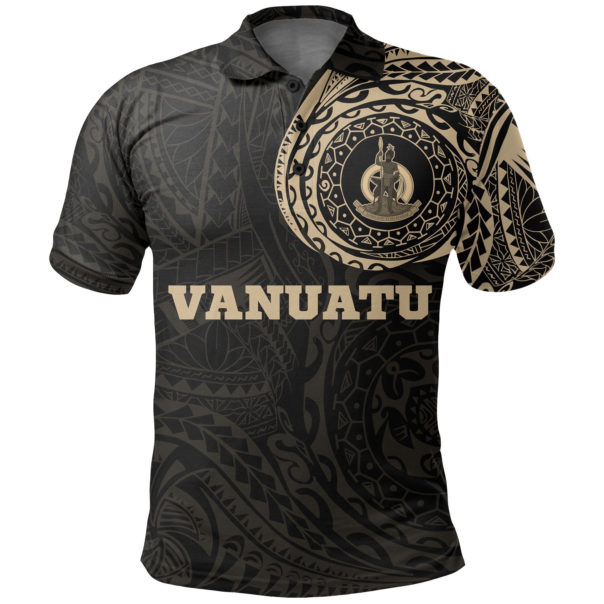 Vanuatu Polo Shirt Vanuatuan Coat Of Arms Polynesian Tattoo A7 Unisex Black - Polynesian Pride