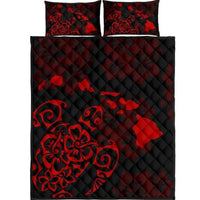 Turtle Hibiscus Map Red Quilt Bed Set Black - Polynesian Pride