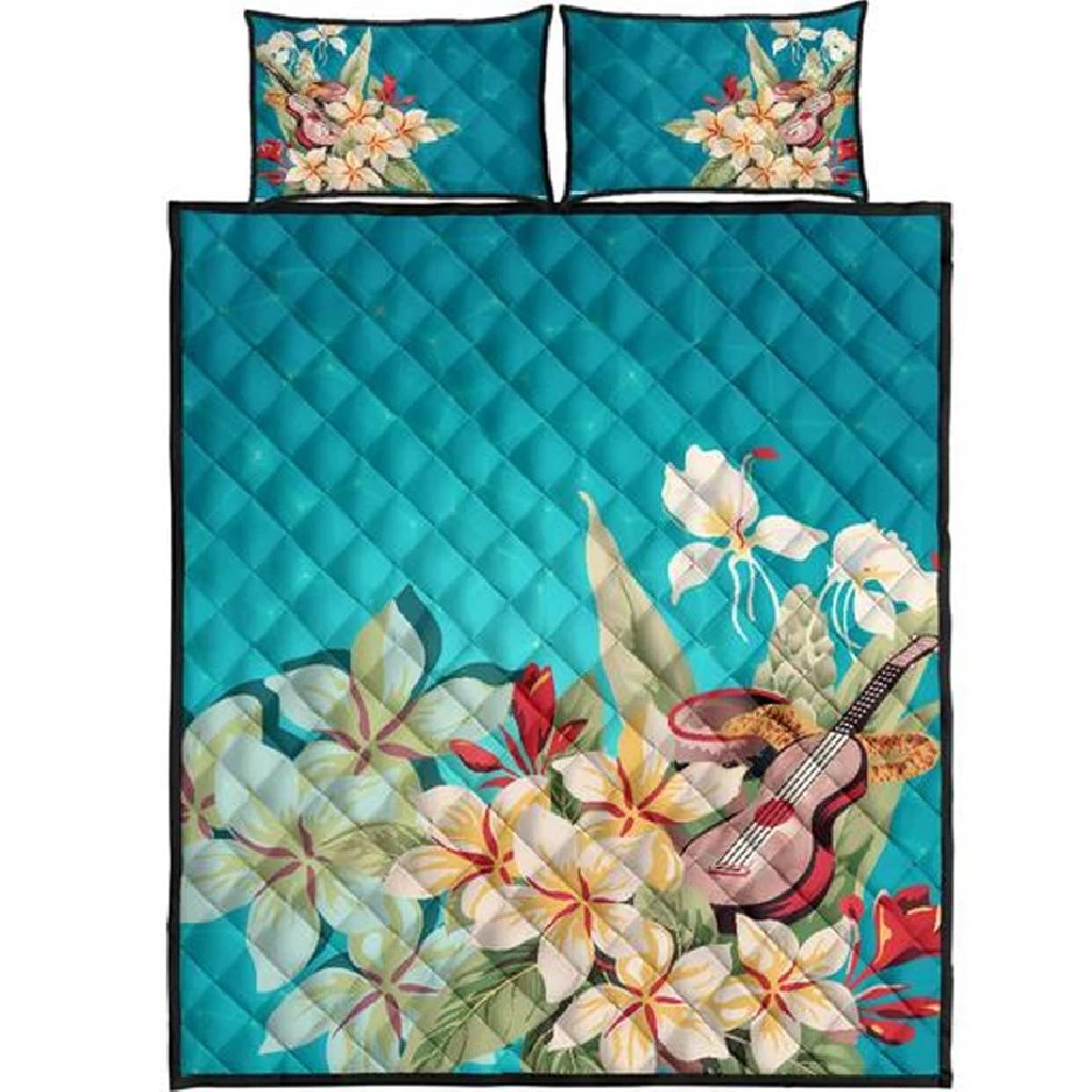 Plumeria Sound Quilt Bed Set Black - Polynesian Pride