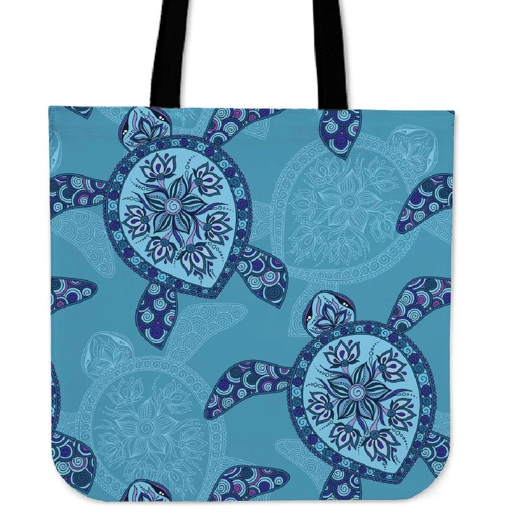 Turtle Plumeria Tote Bag Tote Bag One Size Blue - Polynesian Pride