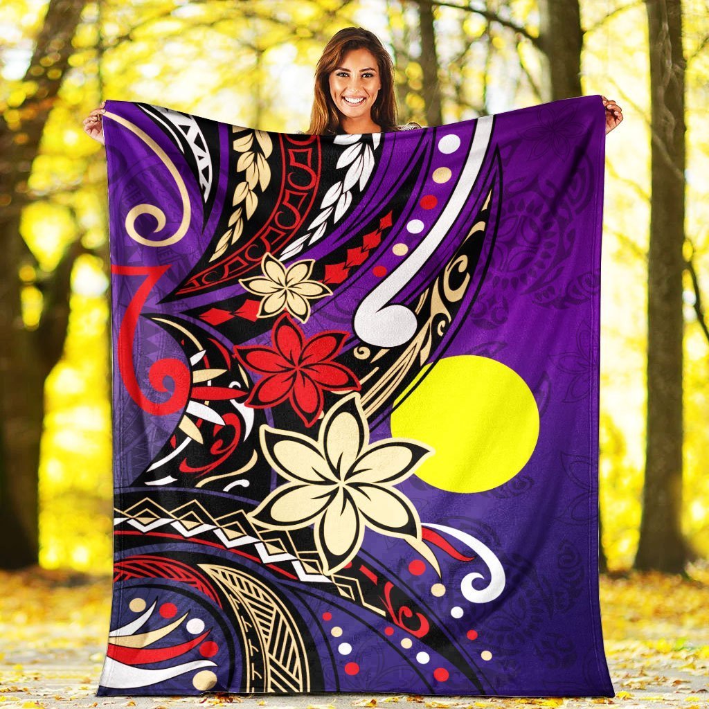 Palau Premium Blanket - Tribal Flower With Special Turtles Purple Color - Polynesian Pride