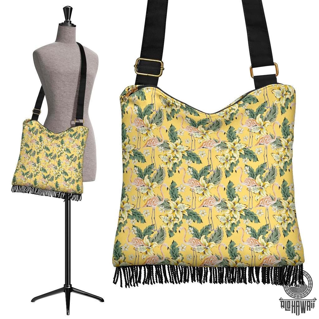 Hawaii Tropical Flamingo Yellow Crossbody Boho Handbag Crossbody Boho Handbag One Size Yellow - Polynesian Pride