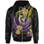 Polynesian Custom Zip up Hoodie Plumeria Flowers with Polynesian Patterns Unisex Black - Polynesian Pride