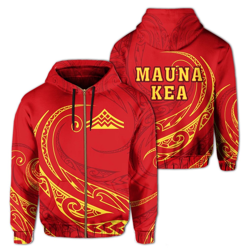 Hawaiian Mauna Kea Polynesian Zipper Hoodie Frida Style Unisex Red - Polynesian Pride