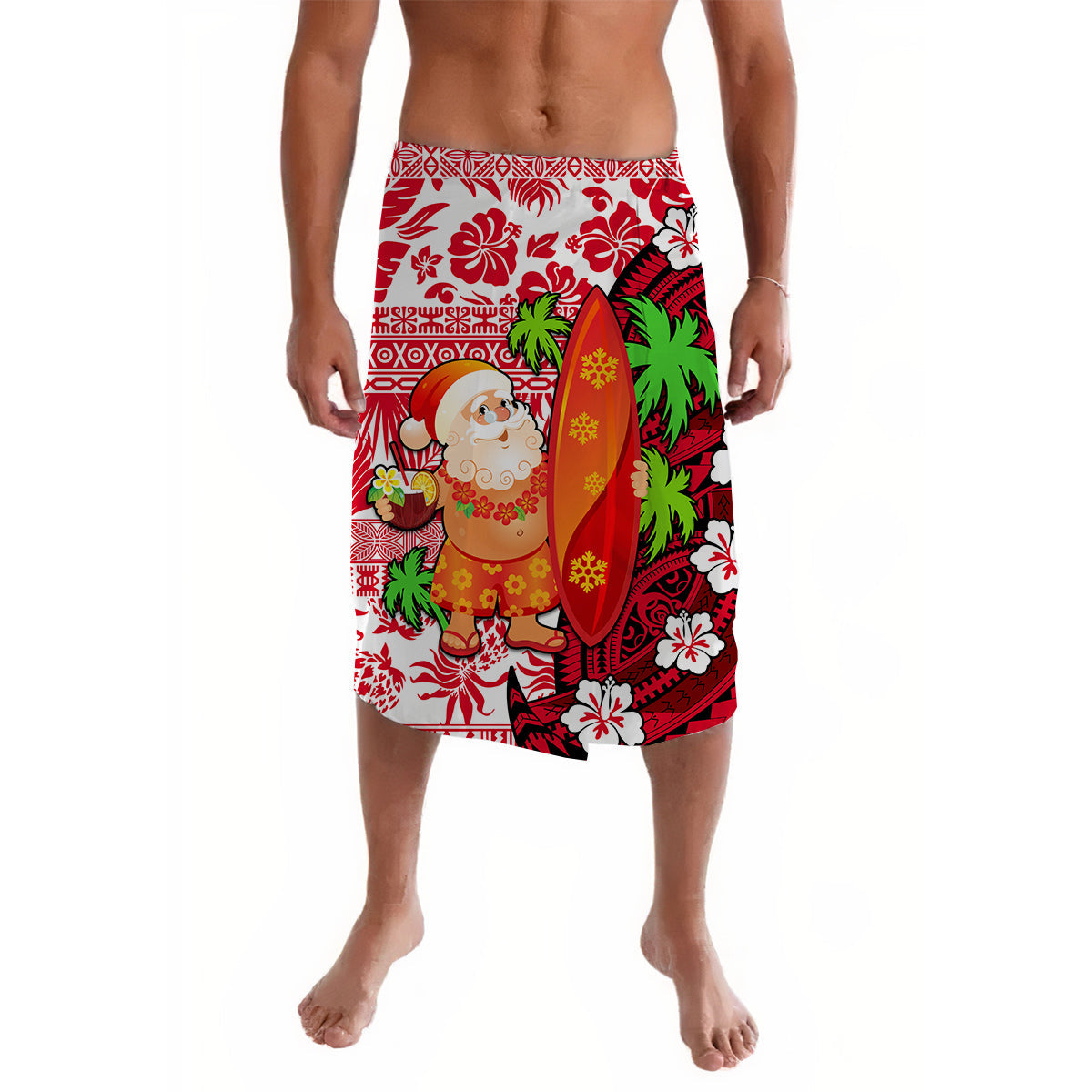 Mele Kalikimaka Lavalava Christmas Hawaii with Santa Claus LT13 Red - Polynesian Pride