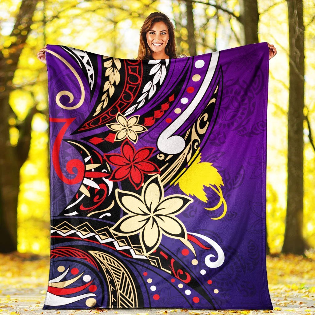 Papua New Guinea Premium Blanket - Tribal Flower With Special Turtles Purple Color - Polynesian Pride