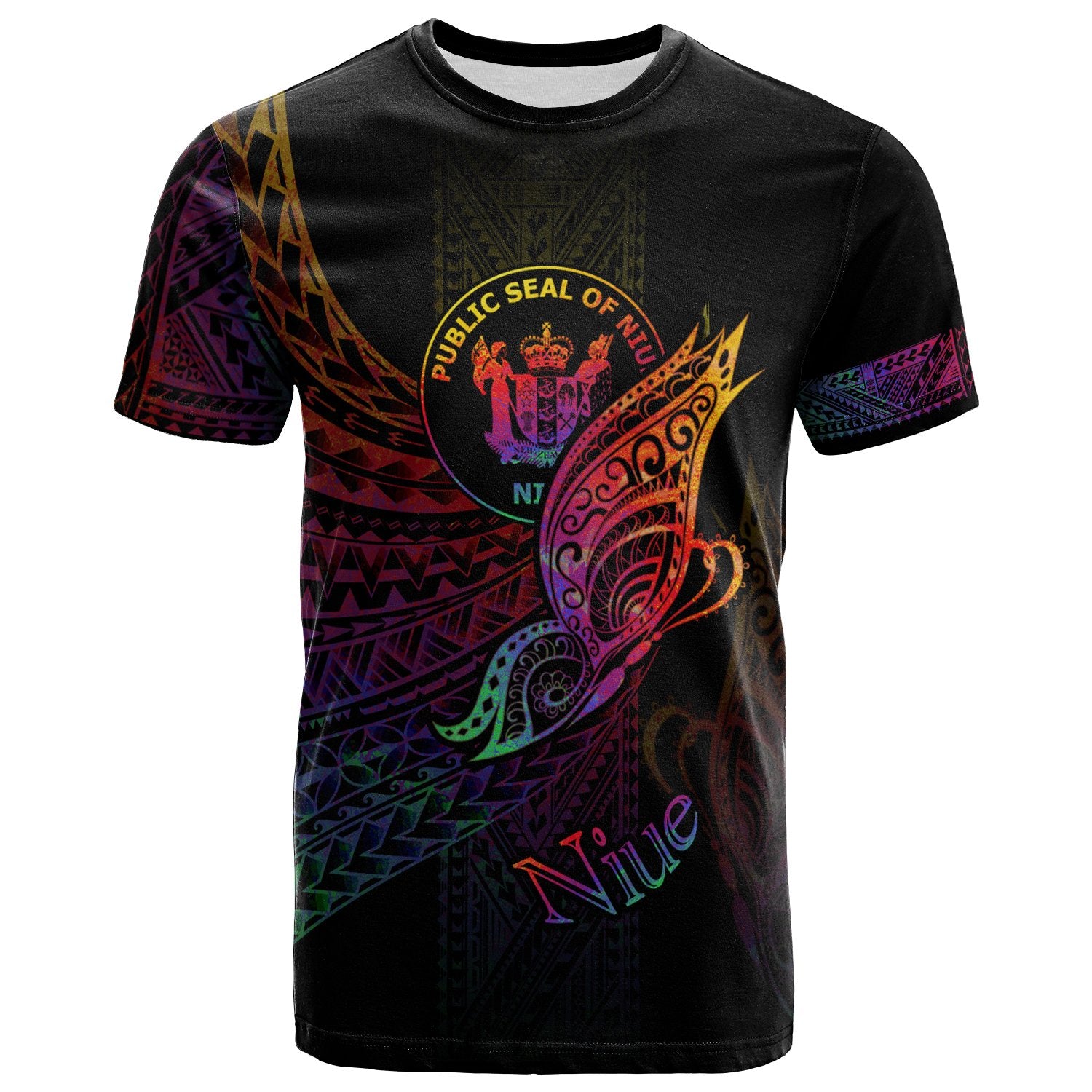 Niue T Shirt Butterfly Polynesian Style Unisex Black - Polynesian Pride