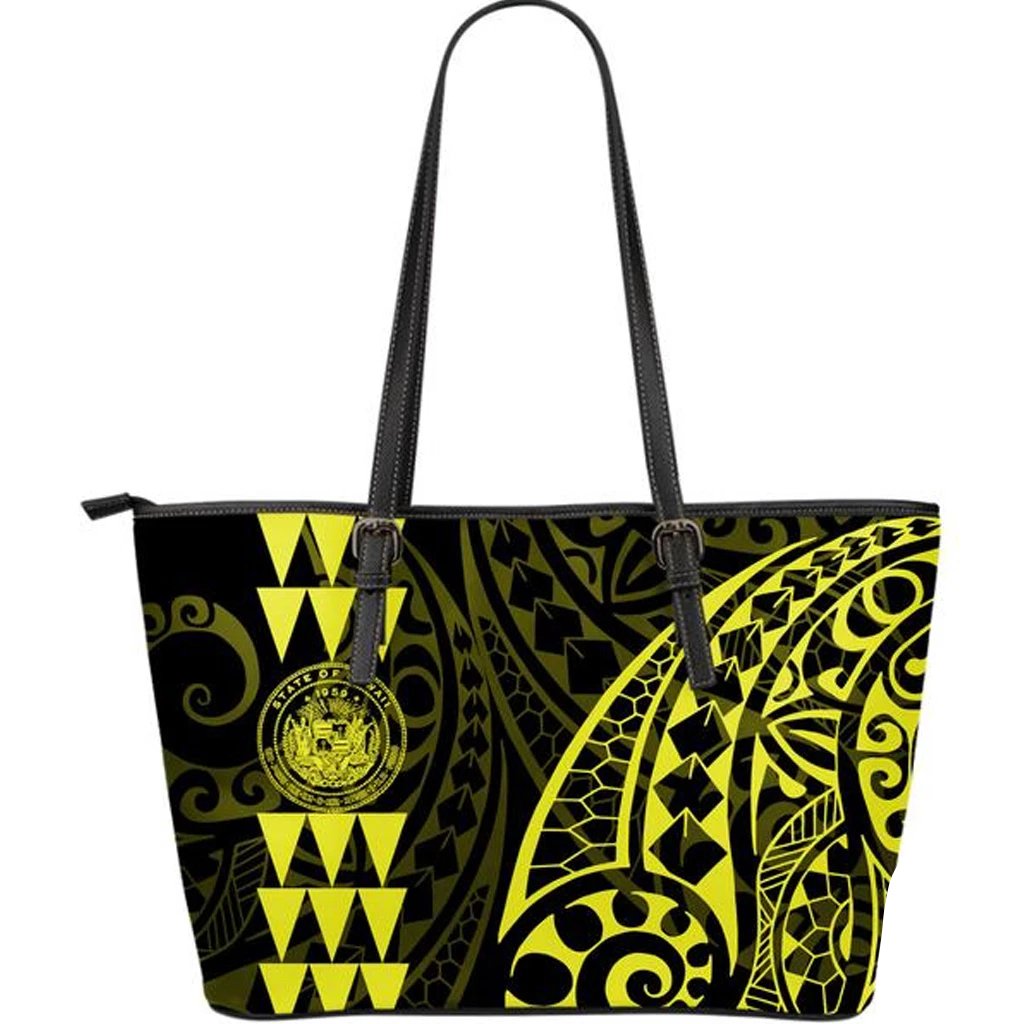 Coat of Arm Polynesian Yellow Large Leather Tote Yellow - Polynesian Pride