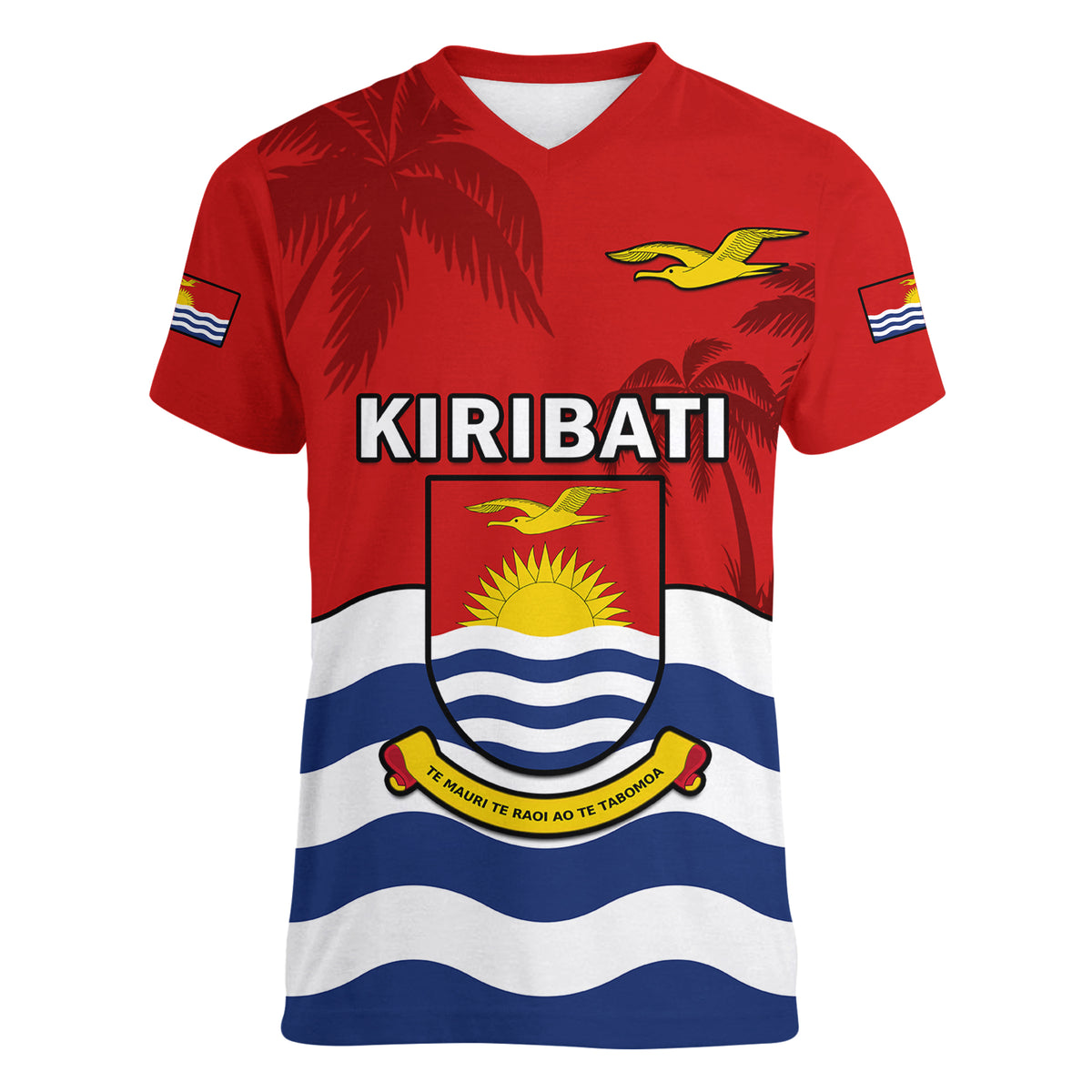 (Custom Personalised) Ribaberiki Kiribati Coat Of Arms Mix Palm Trees Women V Neck T Shirt LT14 - Polynesian Pride