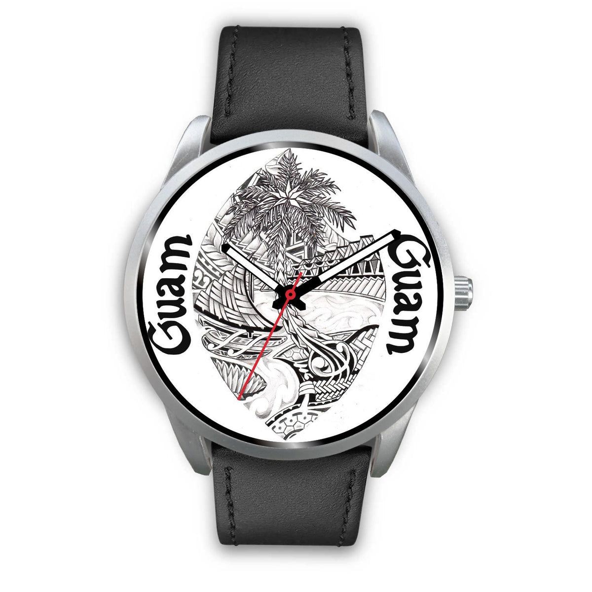 Guam Polynesian Seal Watch Black Leather - Polynesian Pride