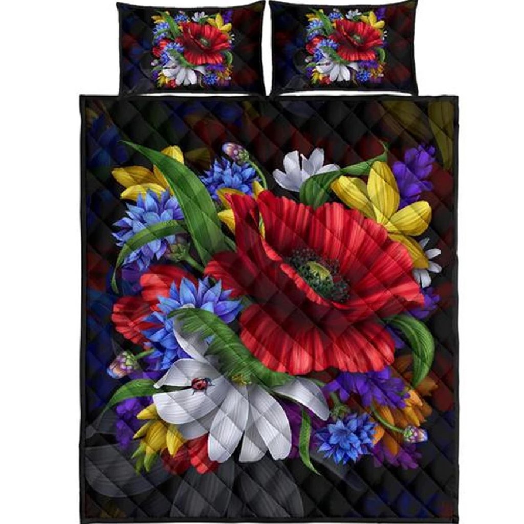 Blooming Flower Quilt Bed Set Black - Polynesian Pride