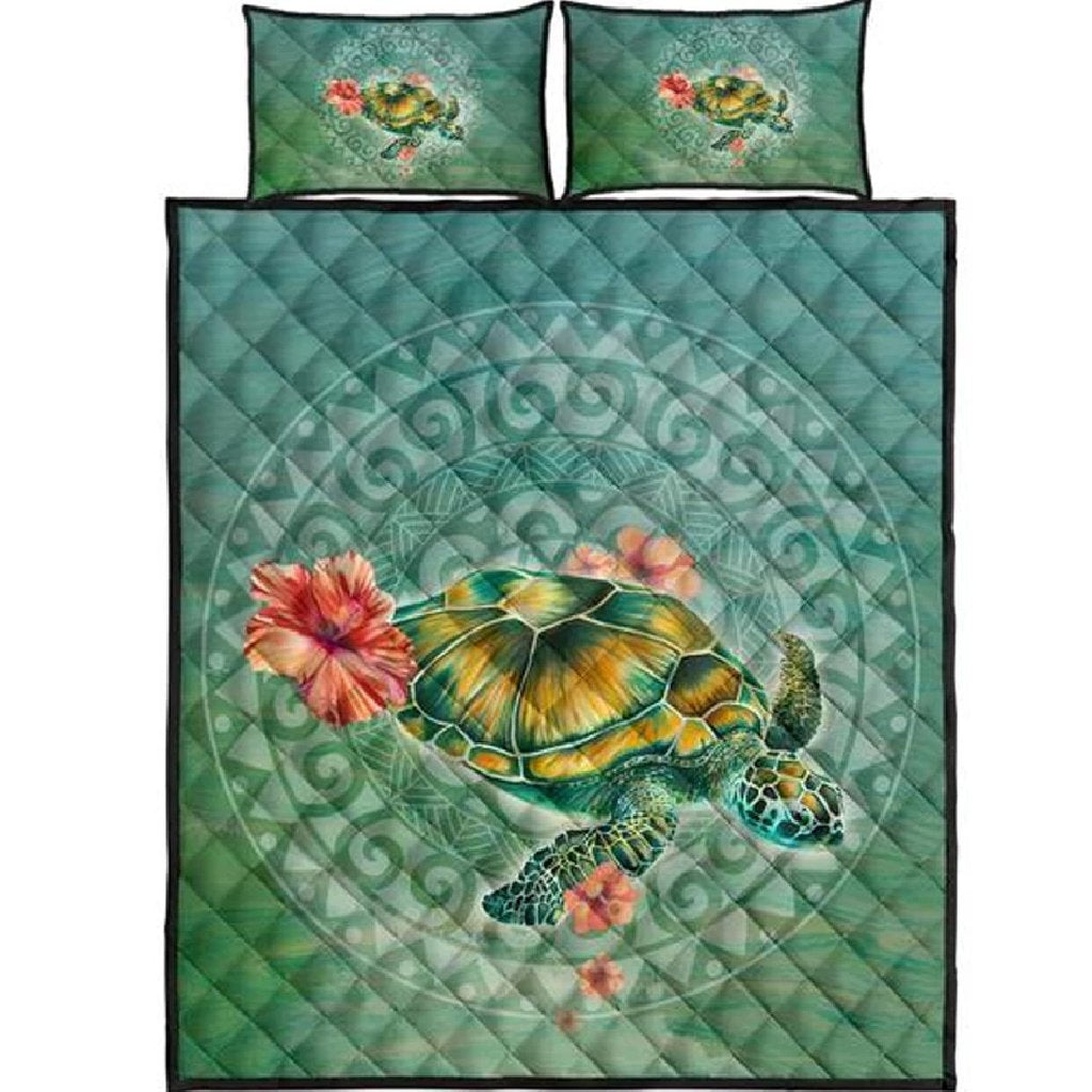 Circle Turtle Quilt Bed Set Black - Polynesian Pride