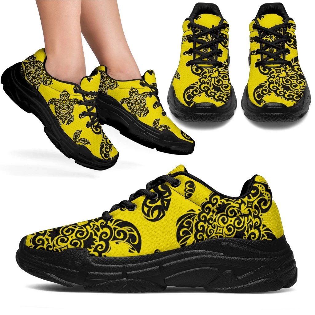 Polynesian Turtle Palm And Sea Pebbles Yellow Chunky Sneakers - Polynesian Pride