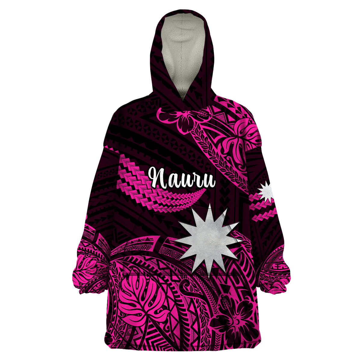 (Custom Personalised) Nauru Polynesian Hibiscus Naoero Pink Wearable Blanket Hoodie LT14 Unisex One Size - Polynesian Pride