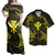 Hawaii Couple Outfits Matching Dress and Hawaiian Shirt Polynesian Turtle Hammerhead Shark Ray Kanaka Hawaii Circle Yellow RLT14 - Polynesian Pride