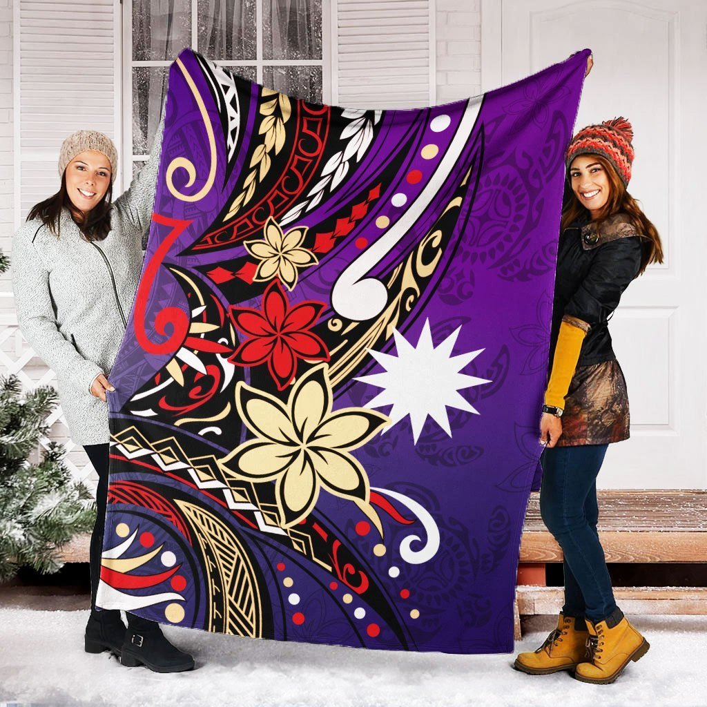 Nauru Premium Blanket - Tribal Flower With Special Turtles Purple Color - Polynesian Pride