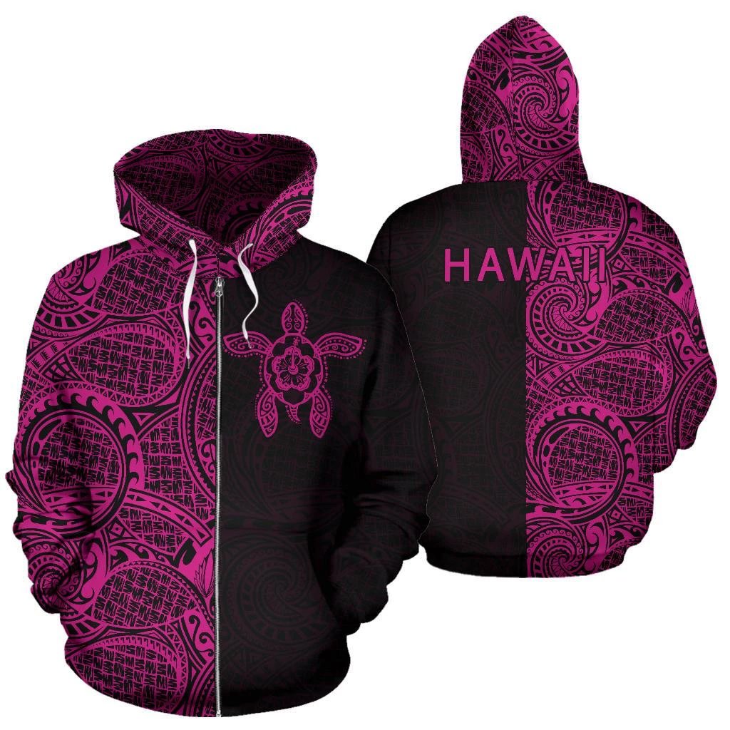 Turtle Hoodie Zip up Polynesian Half Style 02 Unisex Pink - Polynesian Pride