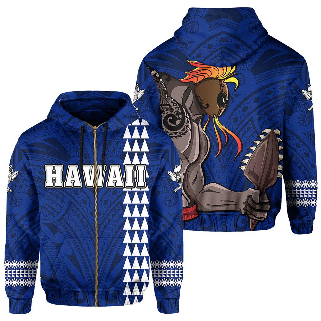Polynesian Islands Warrior Kakau Hawaii Zip Hoodie Blue Unisex Blue - Polynesian Pride