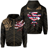 Hawaiian Kanaka Hoodie (Zipper) Heart Tattoo Gold Unisex White - Polynesian Pride