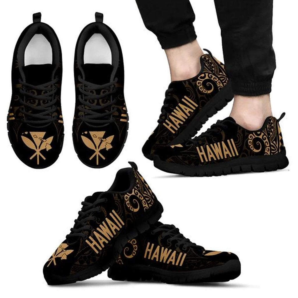 Kanaka Hawaii Map Gold Sneakers Men's Sneakers Black - Polynesian Pride