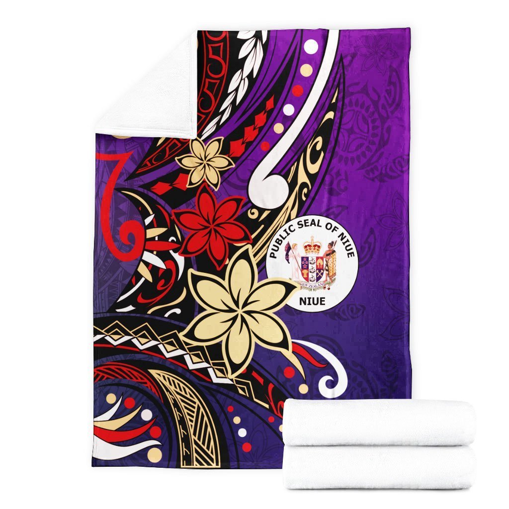 Niue Premium Blanket - Tribal Flower With Special Turtles Purple Color - Polynesian Pride