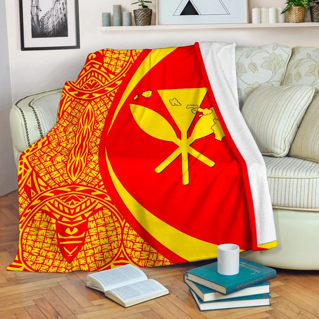 Hawaii Premium Blanket Kanaka Polynesian - Circle Style Red And Yellow White - Polynesian Pride