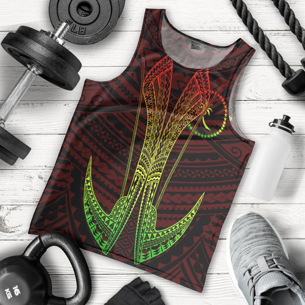 Chuuk Custom Personalised Polynesian Men's Tank Top - Fish Hook Ver2 Red - Polynesian Pride