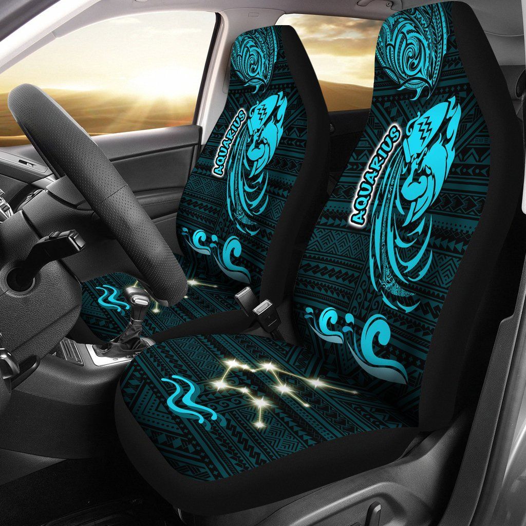 Aquarius Zodiac Car Seat Covers Style Polynesian Tattoo - Polynesian Pride
